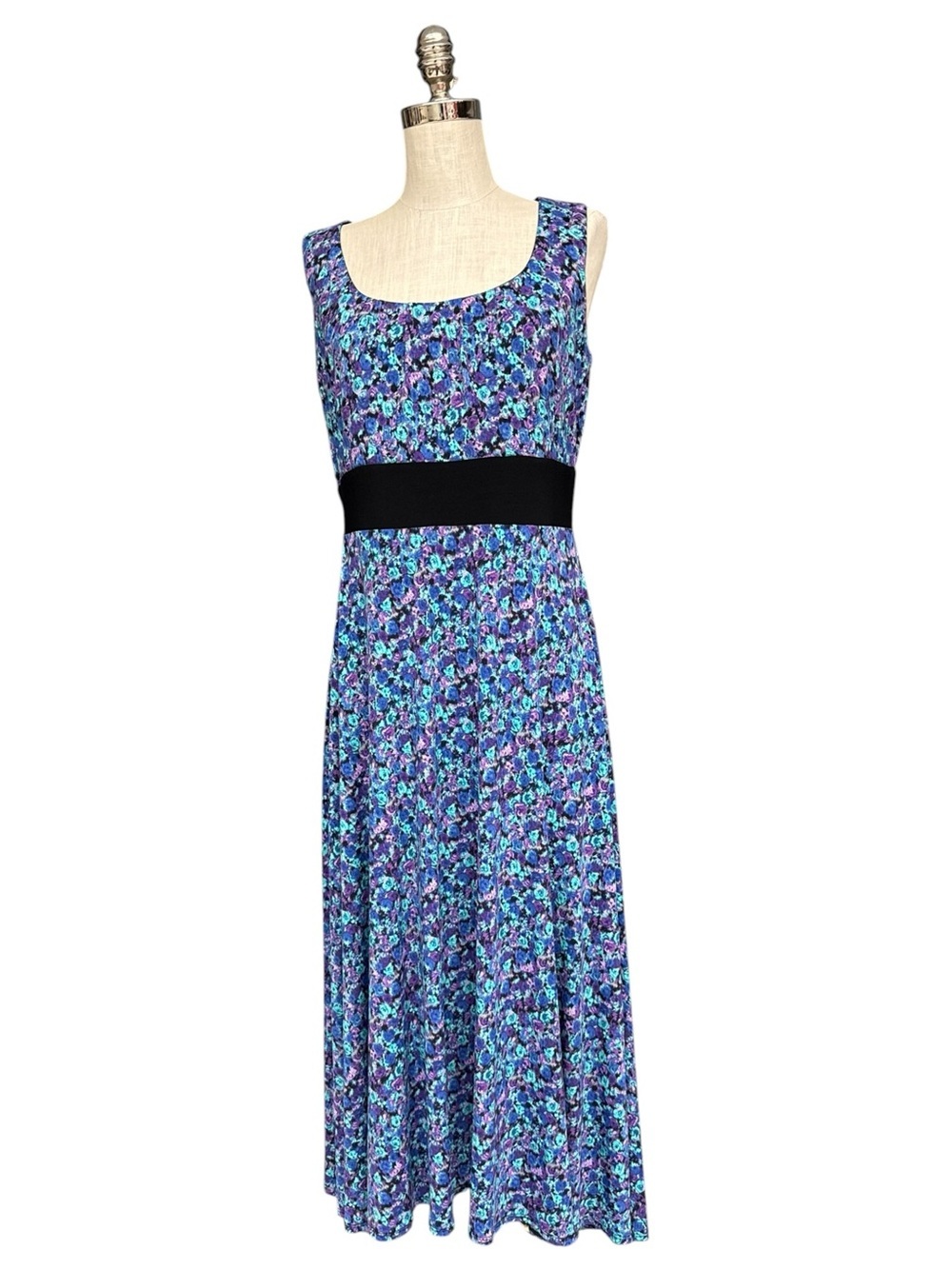 Perceptions New York Purple Blue Floral Sleeveless Maxi Dress Size 12 Vintage